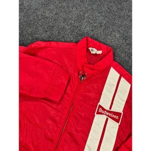 VTG Budweiser Racing Jacket Red Full Zip Windbreaker Large Beer Racing USA
